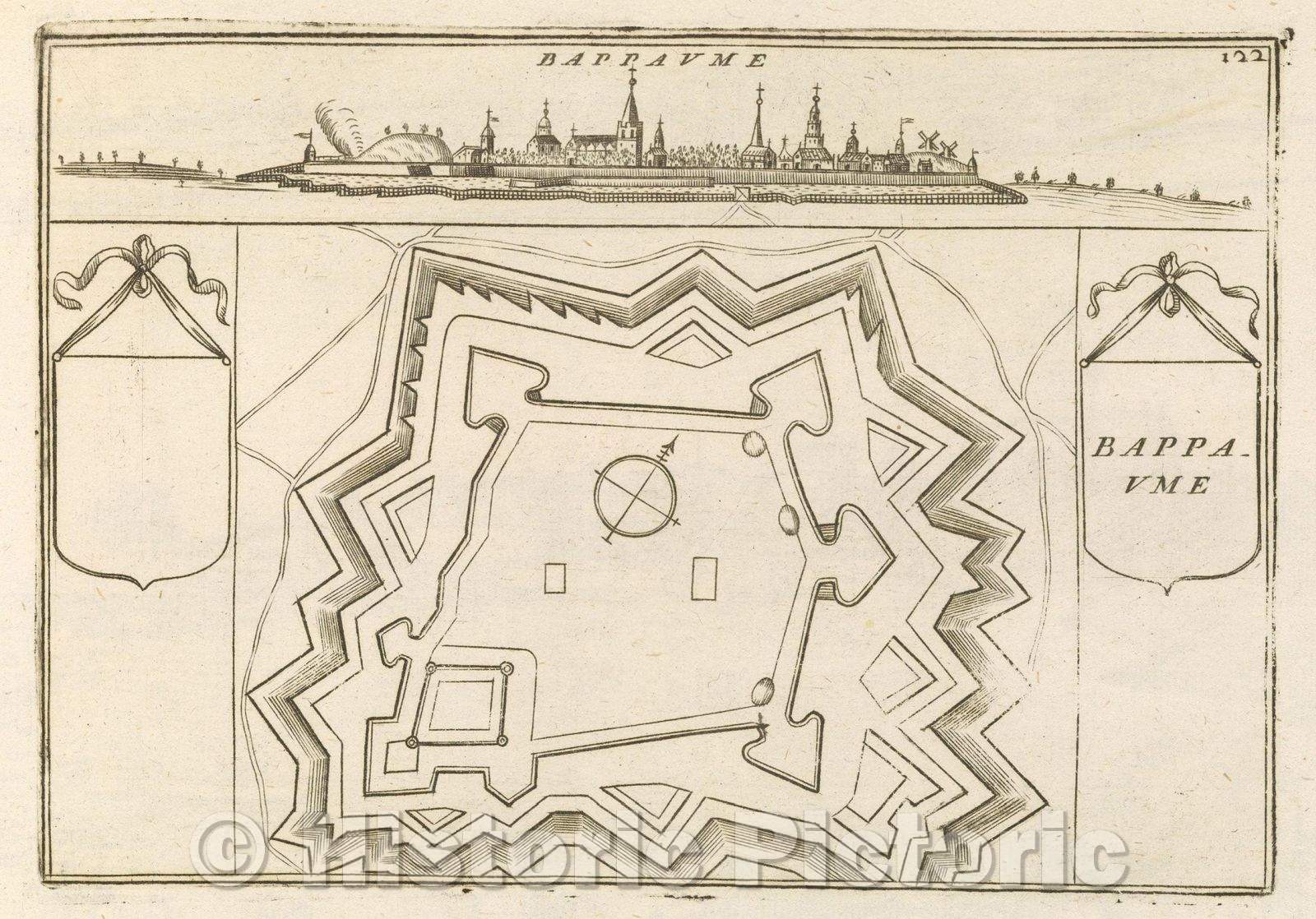 Historic Map : Theater of war, divided into 48 parts, Bappaume, 1706 , Vintage Wall Art