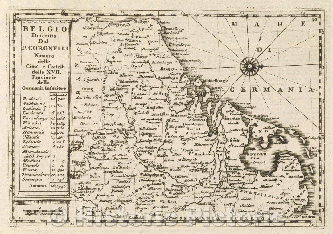 Historic Map : Theater of war, divided into 48 parts, Belgio, Provincie della Germania Inferiore, 1706 , Vintage Wall Art