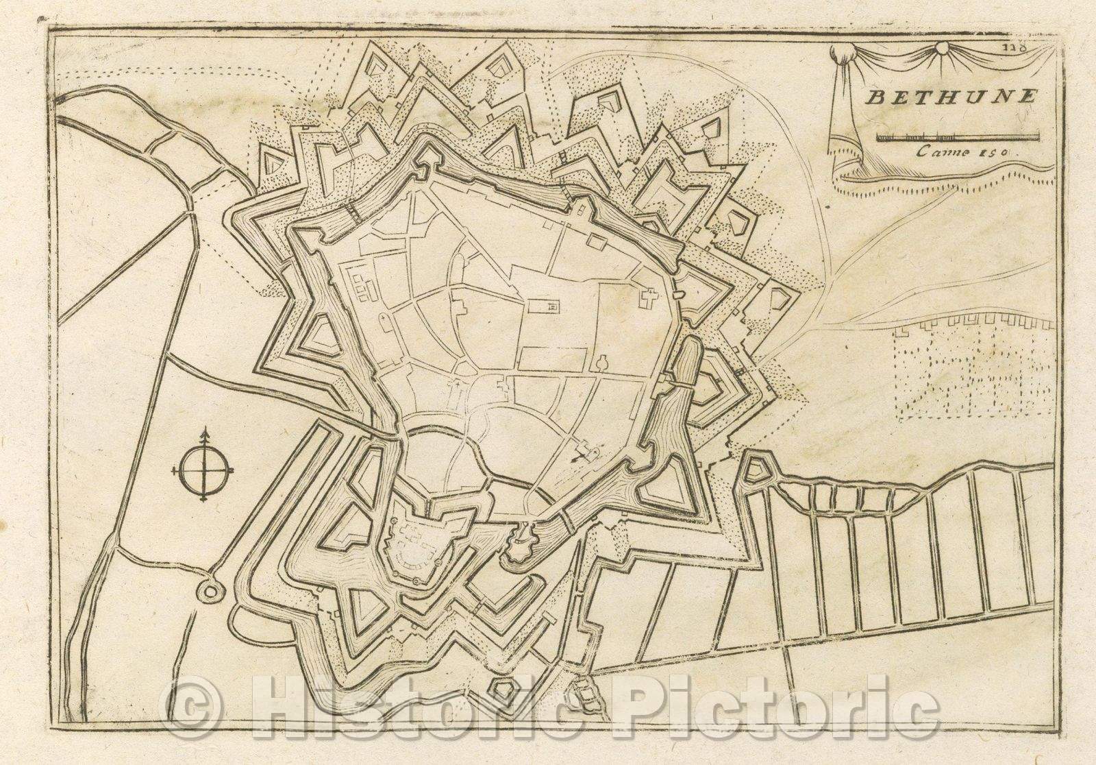 Historic Map : Theater of war, divided into 48 parts, Bethune, 1706 , Vintage Wall Art