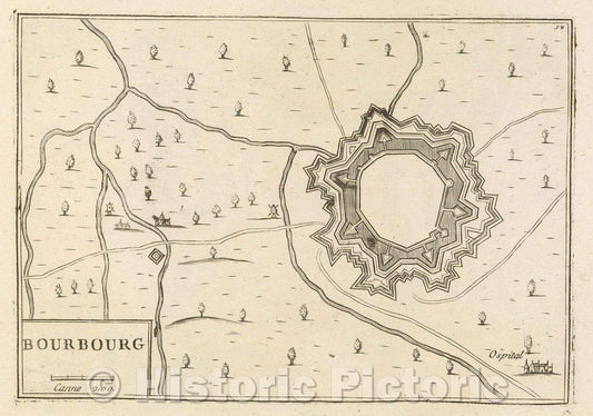 Historic Map : Theater of war, divided into 48 parts, Bourbourg, 1706 , Vintage Wall Art