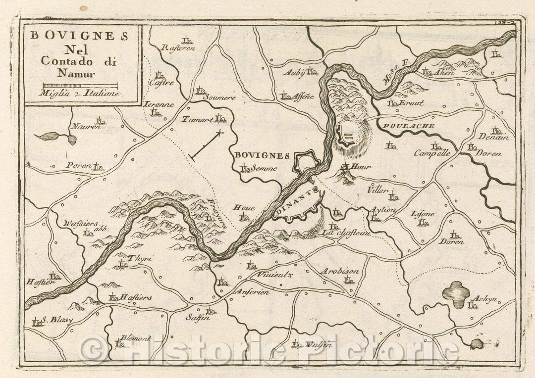 Historic Map : Theater of war, divided into 48 parts, Bovignes Nel Contado di Namur, 1706 , Vintage Wall Art