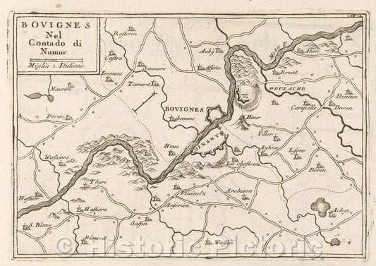Historic Map : Theater of war, divided into 48 parts, Bovignes Nel Contado di Namur, 1706 , Vintage Wall Art
