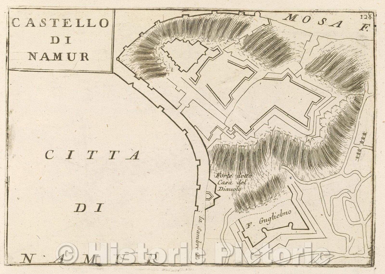 Historic Map : Theater of war, divided into 48 parts, Castello di Namur, 1706 , Vintage Wall Art