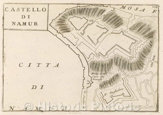Historic Map : Theater of war, divided into 48 parts, Castello di Namur, 1706 , Vintage Wall Art