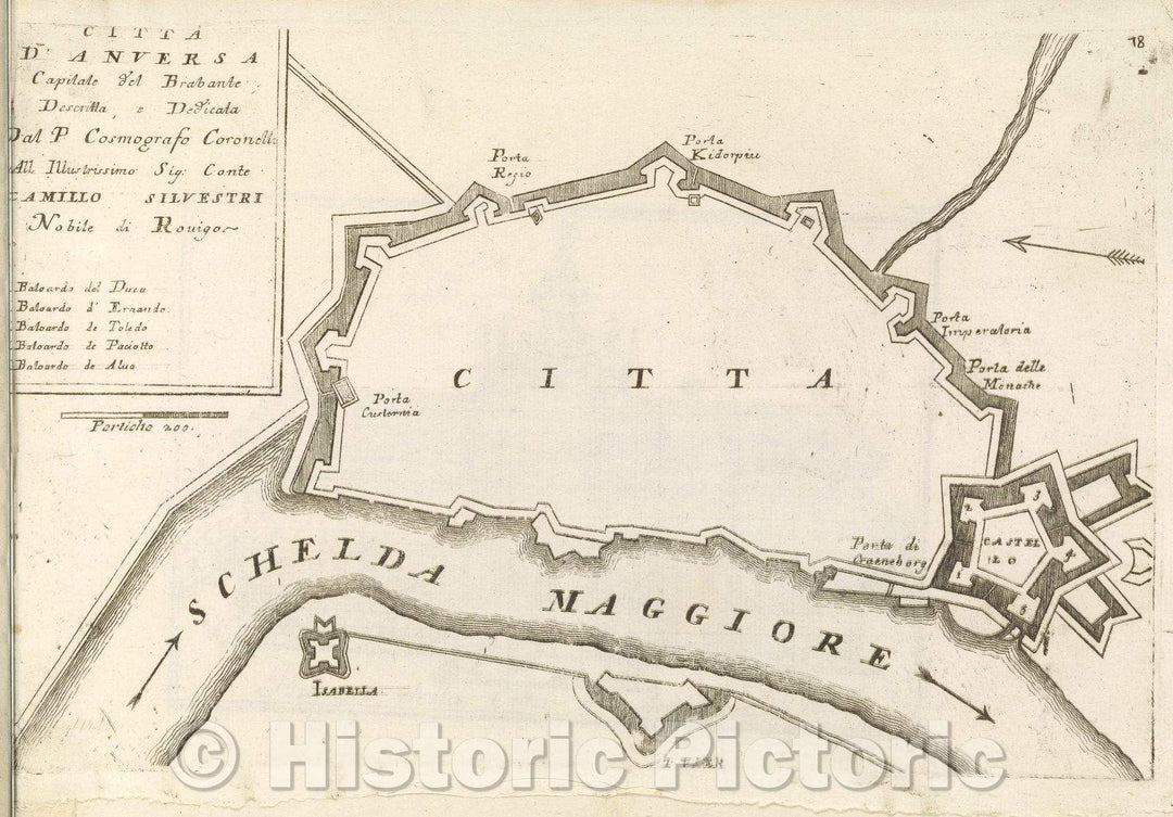 Historic Map : Theater of war, divided into 48 parts, Citta D'Anversa Capitale del Brabante Descritta, 1706 , Vintage Wall Art