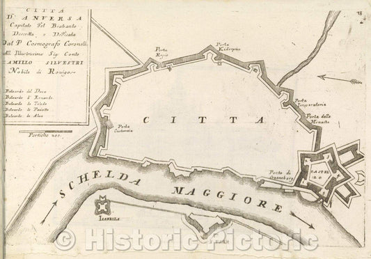 Historic Map : Theater of war, divided into 48 parts, Citta D'Anversa Capitale del Brabante Descritta, 1706 , Vintage Wall Art