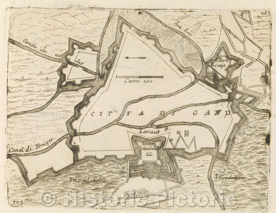 Historic Map : Theater of war, divided into 48 parts, Citta di Gand, 1706 , Vintage Wall Art