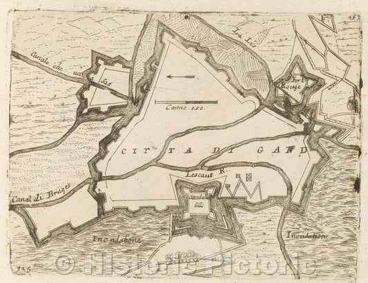 Historic Map : Theater of war, divided into 48 parts, Citta di Gand, 1706 , Vintage Wall Art