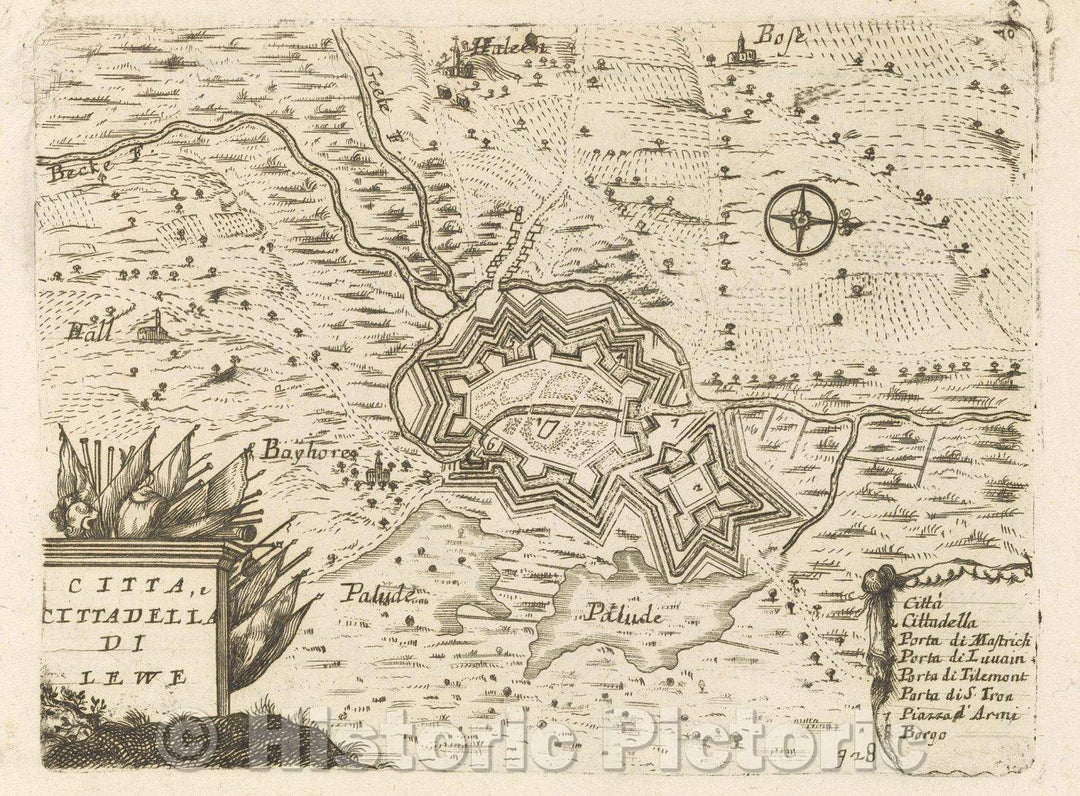 Historic Map : Theater of war, divided into 48 parts, Citta, e Cittadella di Lewe, 1706 , Vintage Wall Art