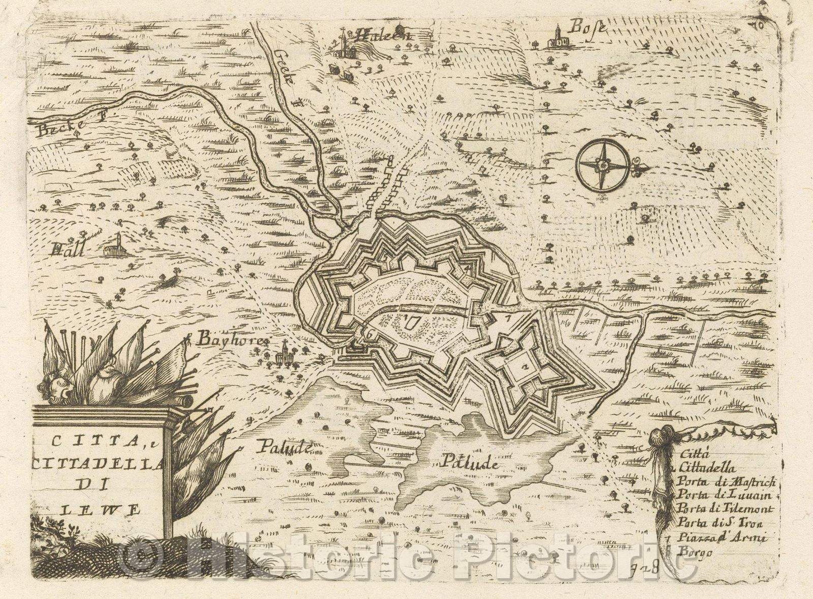 Historic Map : Theater of war, divided into 48 parts, Citta, e Cittadella di Lewe, 1706 , Vintage Wall Art