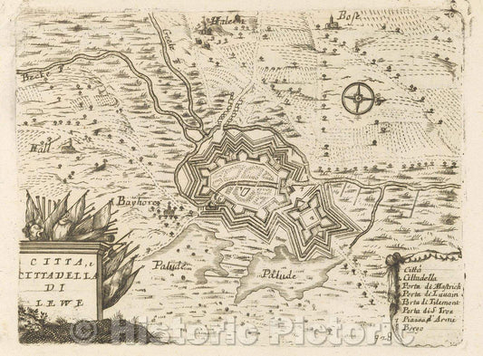 Historic Map : Theater of war, divided into 48 parts, Citta, e Cittadella di Lewe, 1706 , Vintage Wall Art