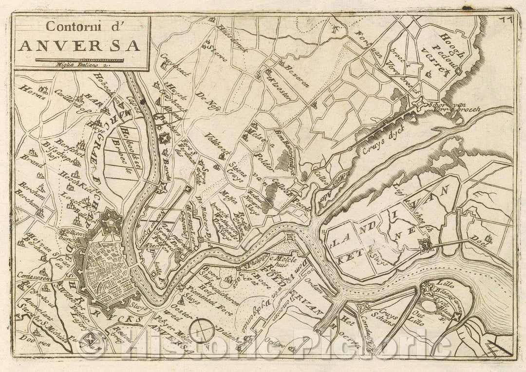 Historic Map : Theater of war, divided into 48 parts, Contorni d' Anversa, 1706 , Vintage Wall Art