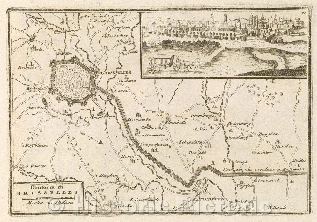 Historic Map : Theater of war, divided into 48 parts, Contorni di Brusselles, 1706 , Vintage Wall Art