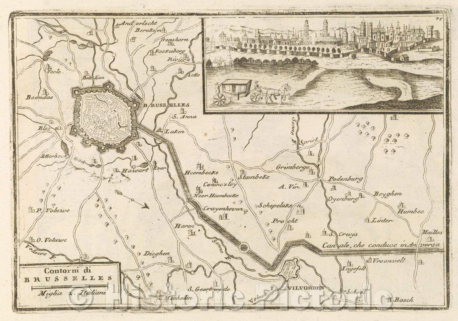 Historic Map : Theater of war, divided into 48 parts, Contorni di Brusselles, 1706 , Vintage Wall Art