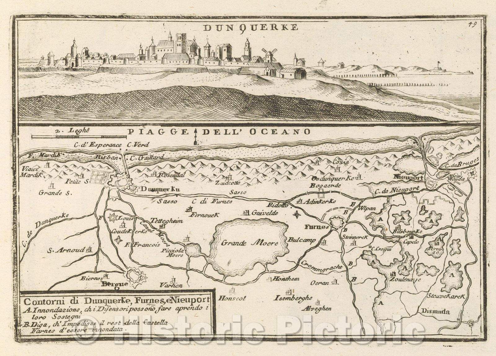 Historic Map : Theater of war, divided into 48 parts, Contorni di Dunquerke, Furnes, e Nieuport, 1706 , Vintage Wall Art