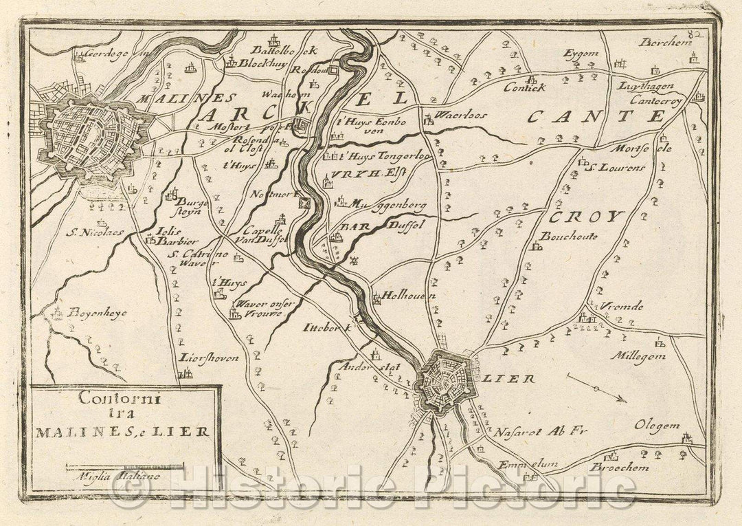 Historic Map : Theater of war, divided into 48 parts, Contorni tra Malines, e Lier, 1706 , Vintage Wall Art
