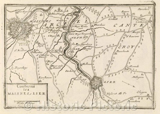Historic Map : Theater of war, divided into 48 parts, Contorni tra Malines, e Lier, 1706 , Vintage Wall Art