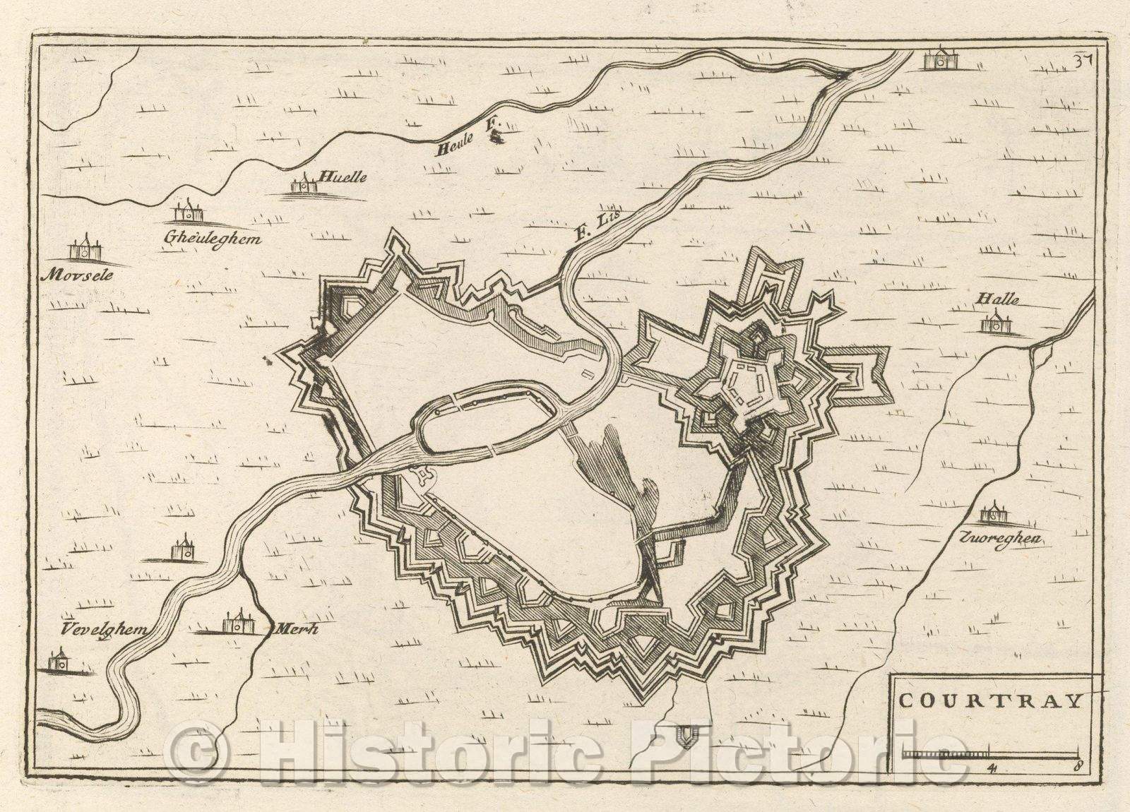 Historic Map : Theater of war, divided into 48 parts, Courtray, 1706 , Vintage Wall Art