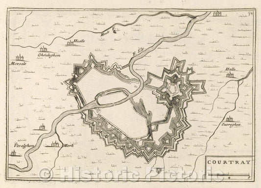 Historic Map : Theater of war, divided into 48 parts, Courtray, 1706 , Vintage Wall Art