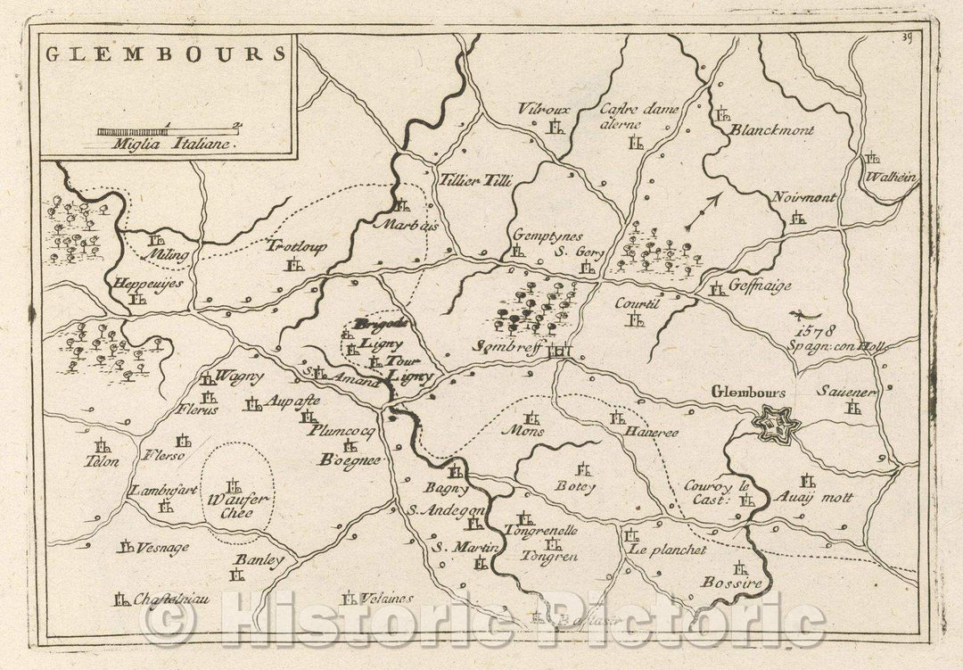 Historic Map : Theater of war, divided into 48 parts, Glembours, 1706 , Vintage Wall Art