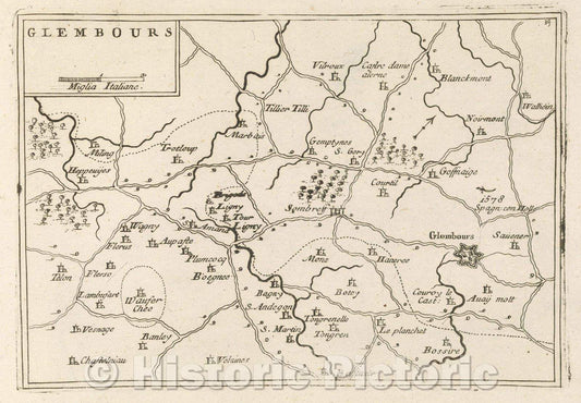 Historic Map : Theater of war, divided into 48 parts, Glembours, 1706 , Vintage Wall Art