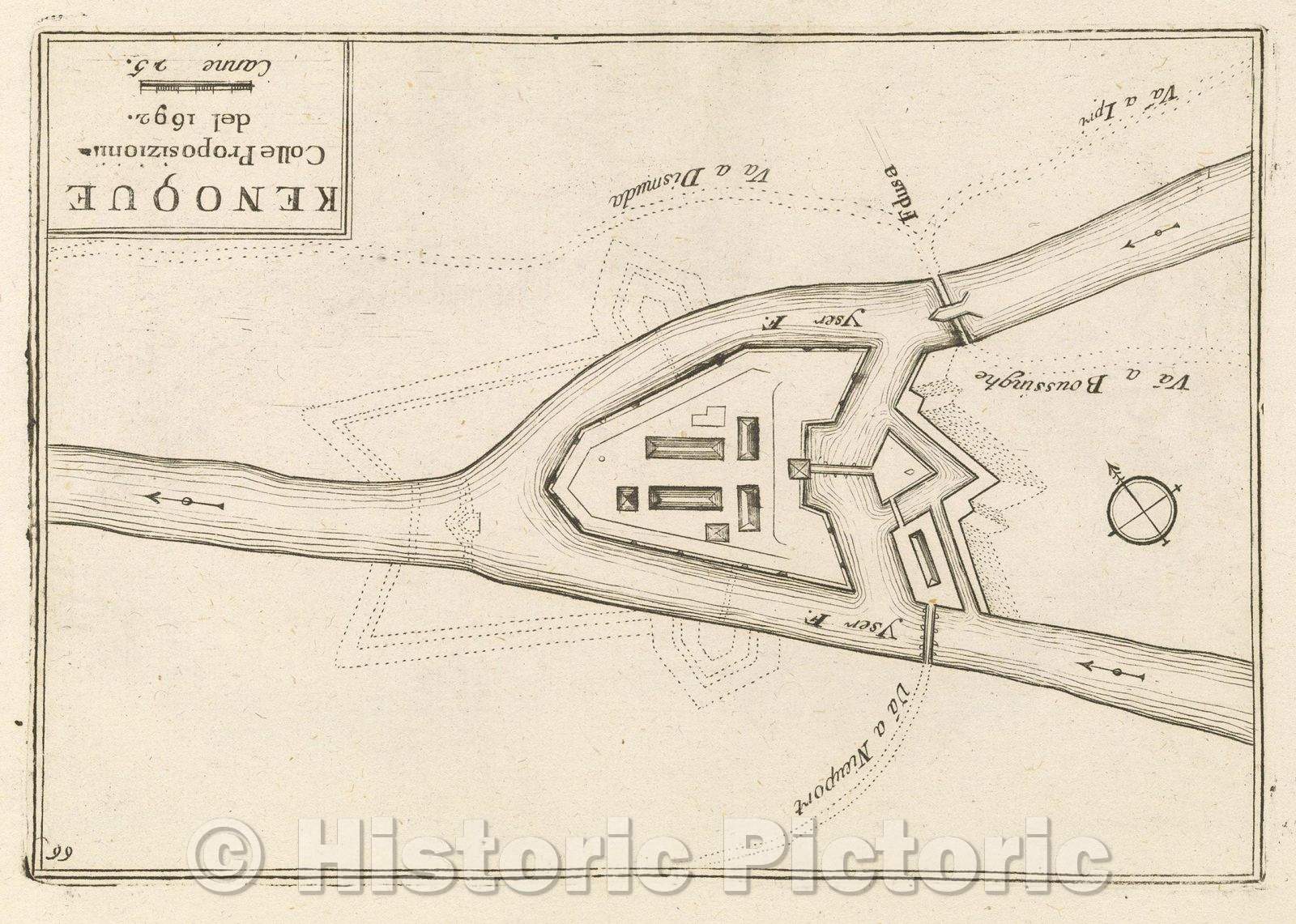 Historic Map : Theater of war, divided into 48 parts, Kenoque Colle Proposizionii del 1692., 1692 , Vintage Wall Art