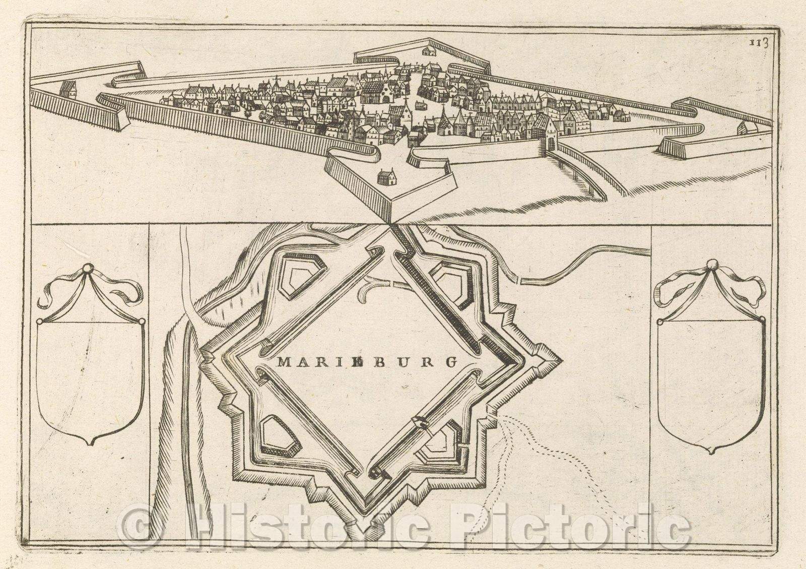 Historic Map : Theater of war, divided into 48 parts, Marieburg, 1706 , Vintage Wall Art