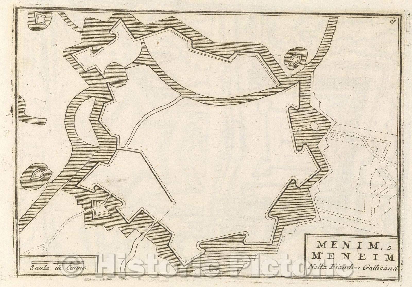 Historic Map : Theater of war, divided into 48 parts, Menim, o Meneim Nella Fiandra Gallicana, 1706 , Vintage Wall Art