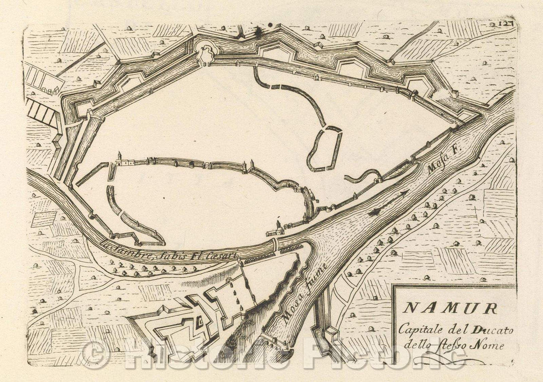 Historic Map : Theater of war, divided into 48 parts, Namur Capitale del Ducato dello Stesso Nome, 1706 , Vintage Wall Art