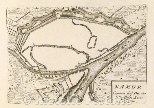 Historic Map : Theater of war, divided into 48 parts, Namur Capitale del Ducato dello Stesso Nome, 1706 , Vintage Wall Art