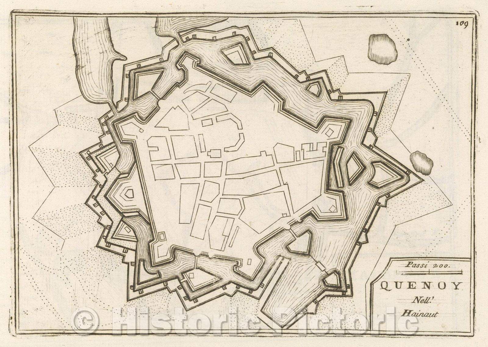 Historic Map : Theater of war, divided into 48 parts, Quenoy Nell.' Hainaut, 1706 , Vintage Wall Art