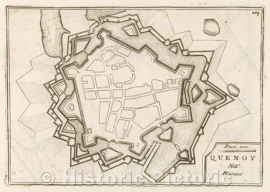 Historic Map : Theater of war, divided into 48 parts, Quenoy Nell.' Hainaut, 1706 , Vintage Wall Art