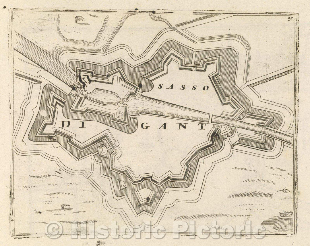 Historic Map : Theater of war, divided into 48 parts, Sasso di Gant, 1706 , Vintage Wall Art