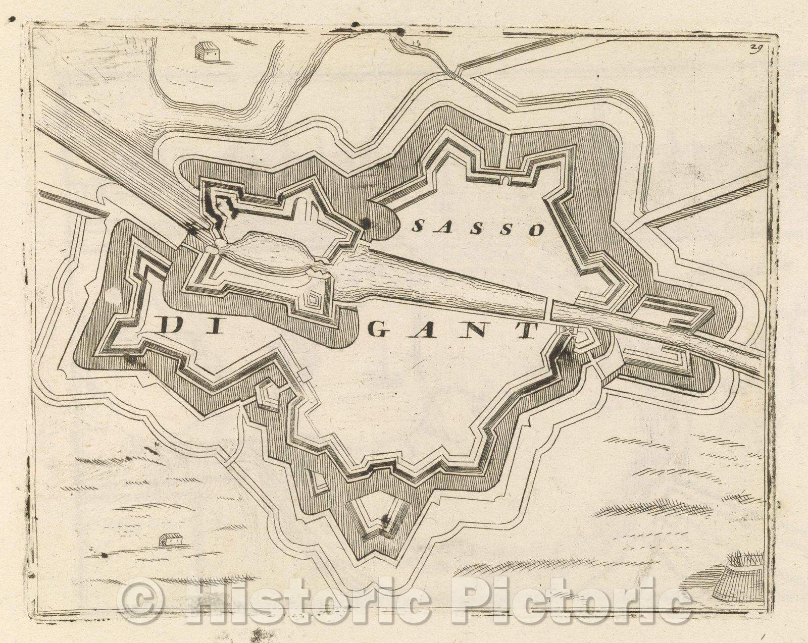 Historic Map : Theater of war, divided into 48 parts, Sasso di Gant, 1706 , Vintage Wall Art