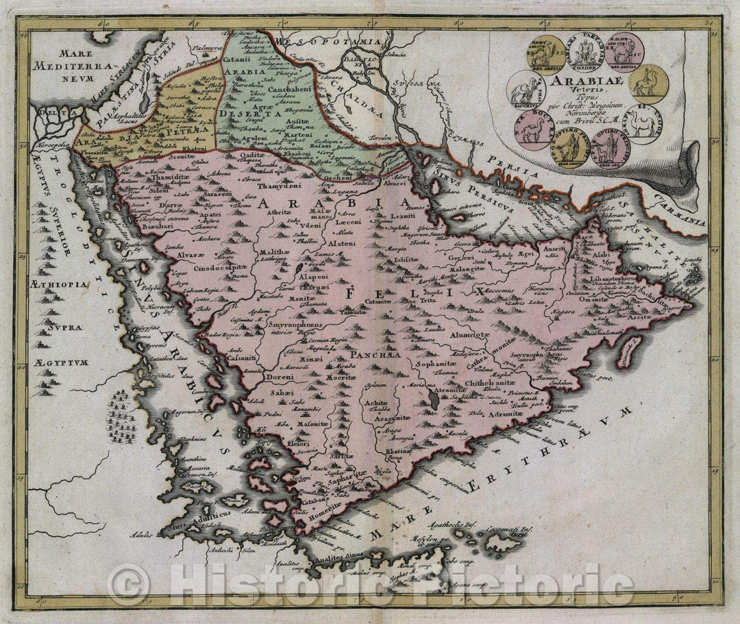 Historic Map : Arabiae veteris typus per Christ: Weigelium Norimbergae cum privil. S. C. M., c. 1720 , Vintage Wall Art