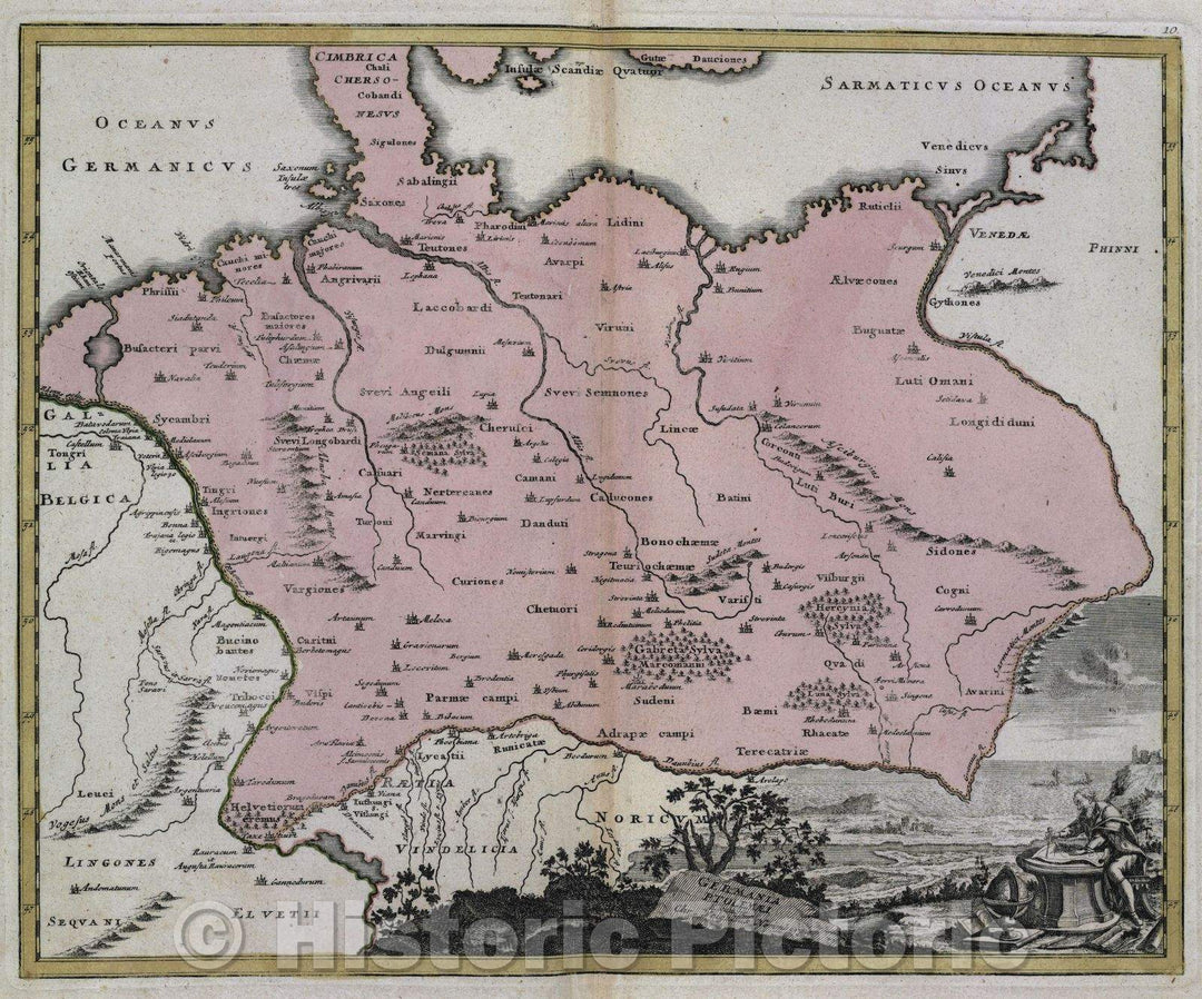 Historic Map : Germania Ptolemaei excudit Chr. Weigelius Norimbergae, c. 1720 , Vintage Wall Art
