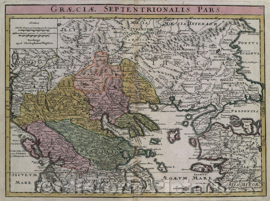 Historic Map : Graecia septentrionalis pars., c. 1720 , Vintage Wall Art