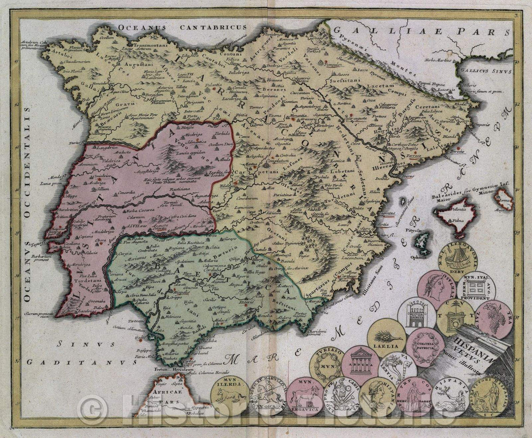 Historic Map : Hispania vetus numis illustrata, c. 1720 , Vintage Wall Art