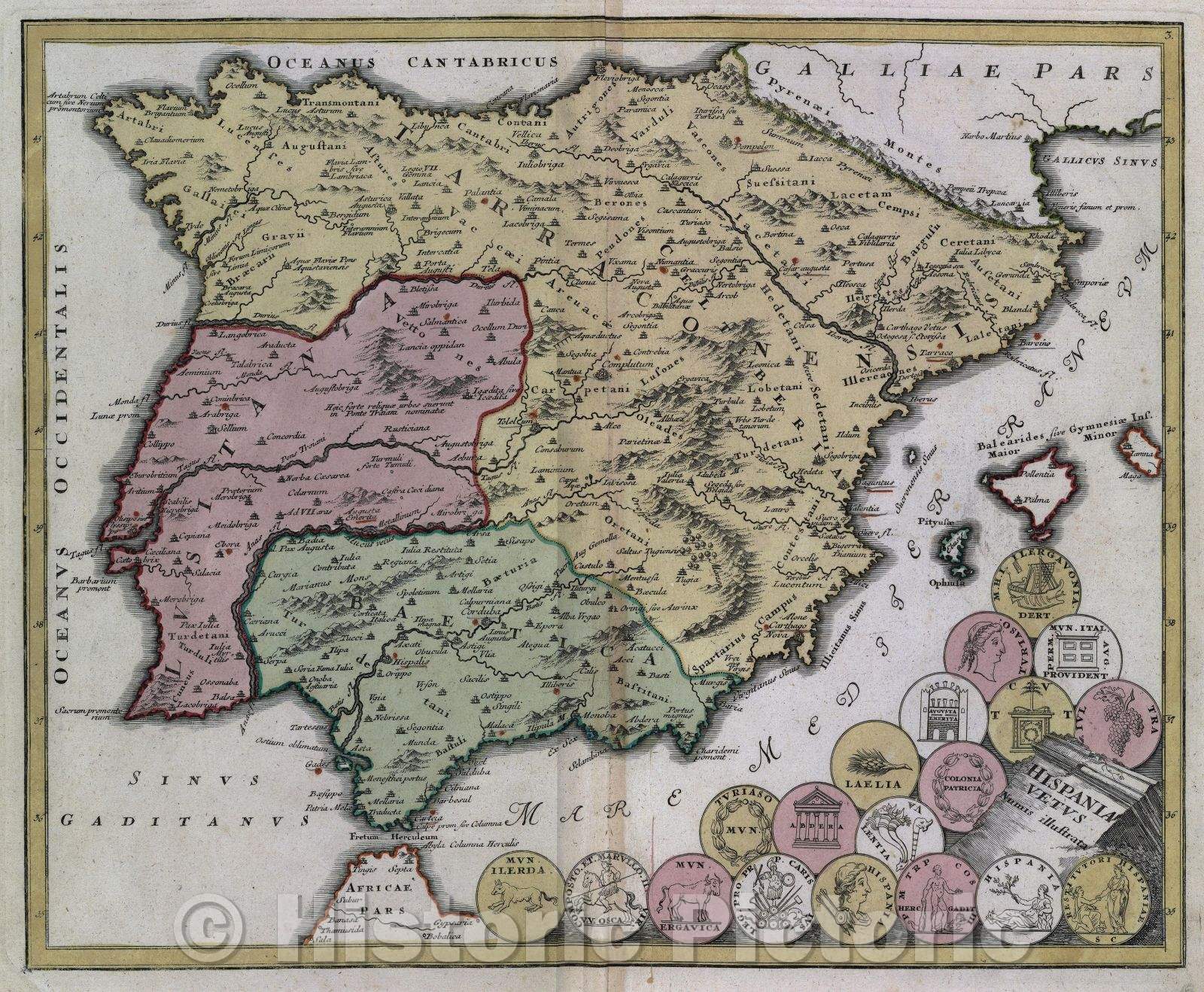 Historic Map : Hispania vetus numis illustrata, c. 1720 , Vintage Wall Art