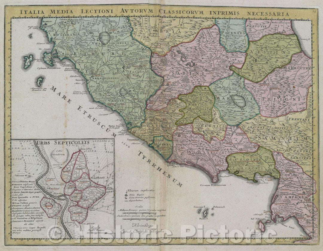 Historic Map : Italia media lectioni autorum classicorum inprimis necessaria., c. 1720 , Vintage Wall Art