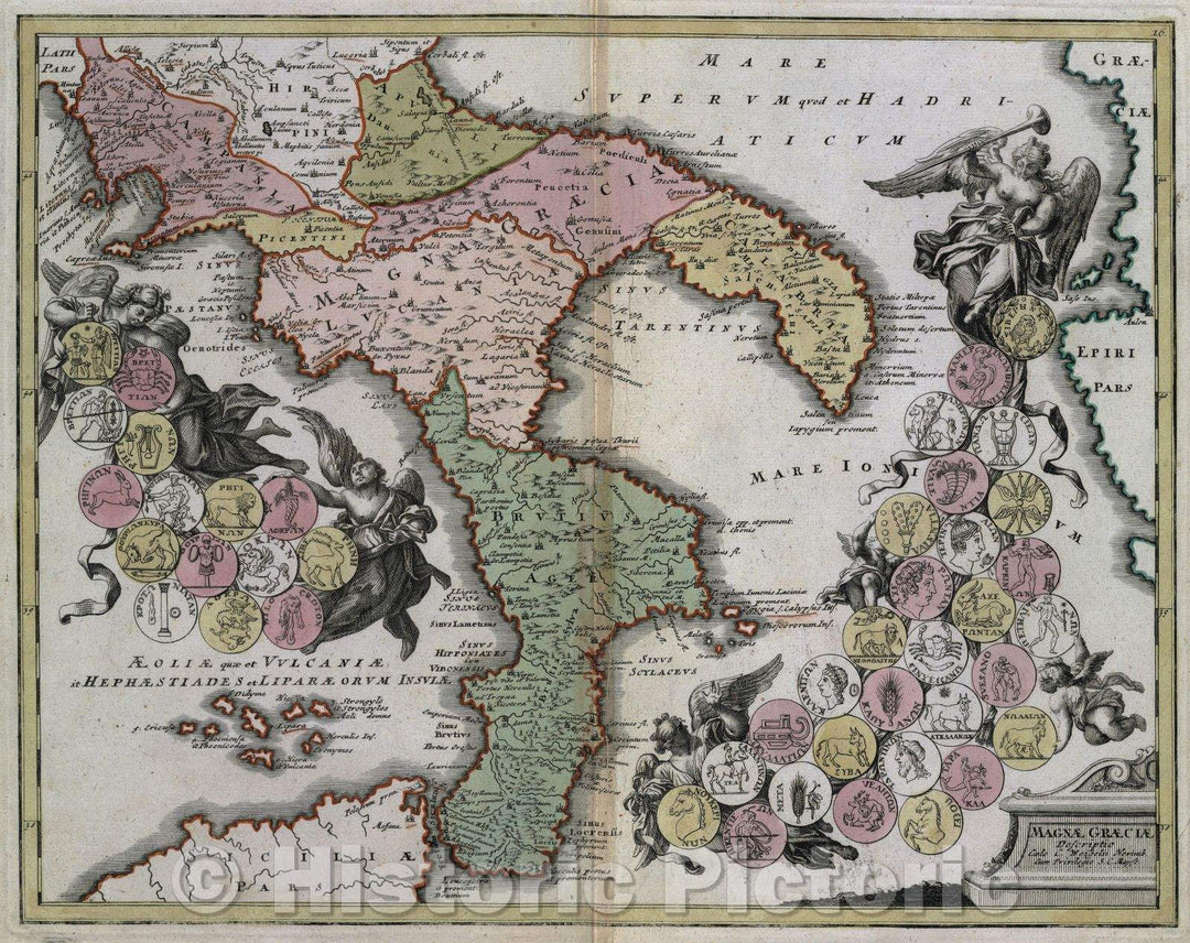 Historic Map : Magnae Graeciae descriptio caelo C. Weigelii Norimb. cum privilegio S. C. Majest., c. 1720 , Vintage Wall Art