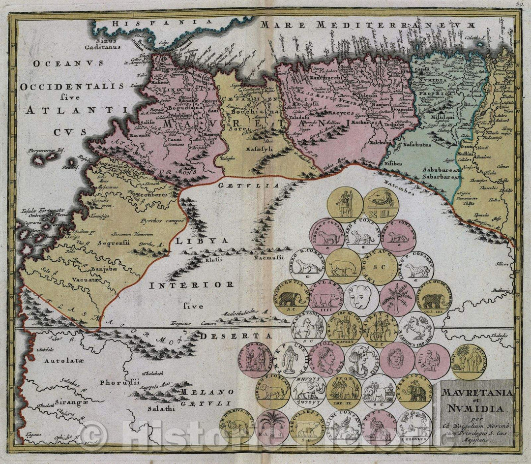 Historic Map : Maurentania et Numidia. per Ch: Weigelium Norimb: cum privilegio s. caes. majestatis., c. 1720 , Vintage Wall Art