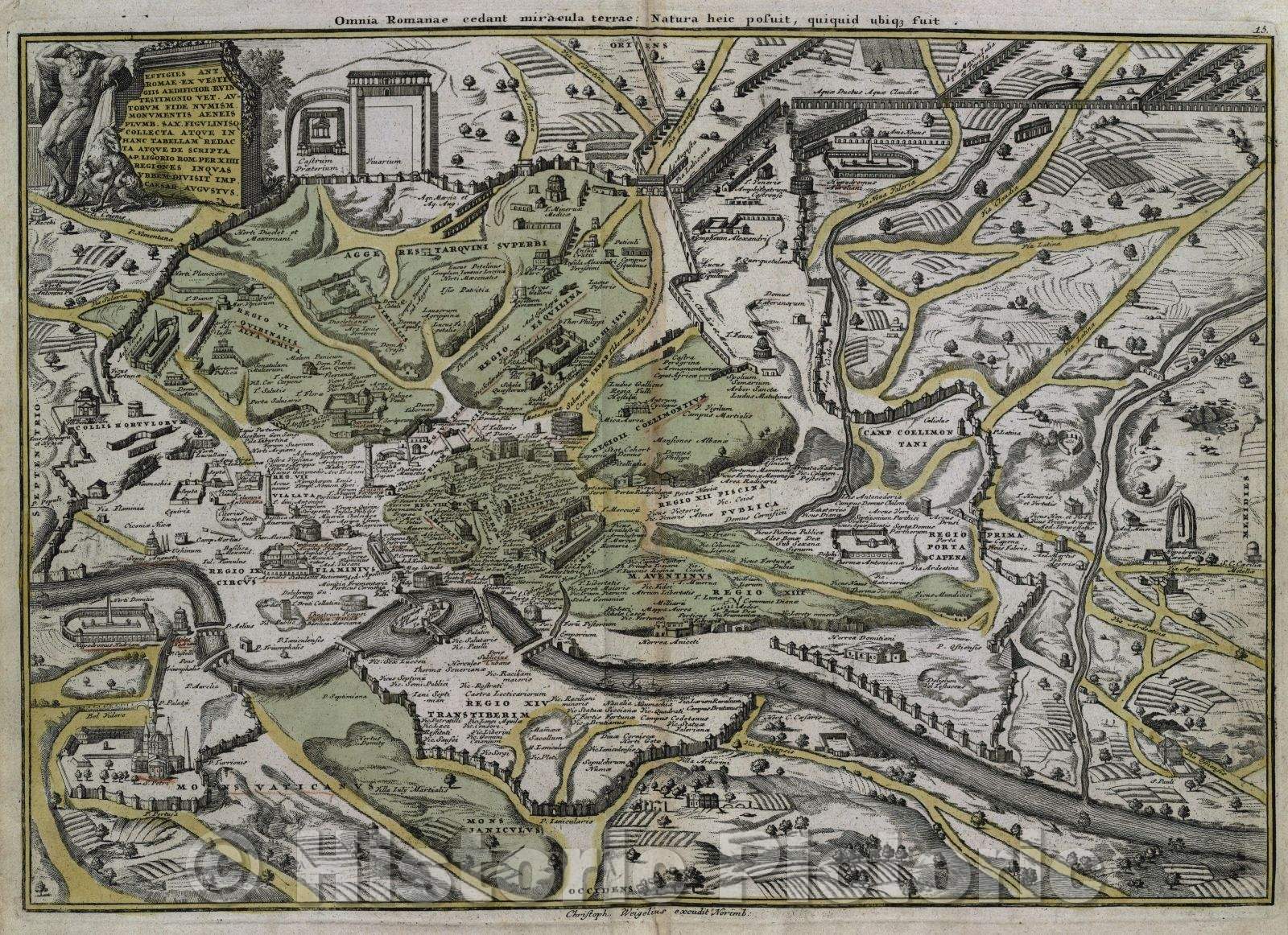 Historic Map : Omnia Romanae cedant miracula terrae: Natura heic posuit, quiquid ubique fuit., c. 1720 , Vintage Wall Art