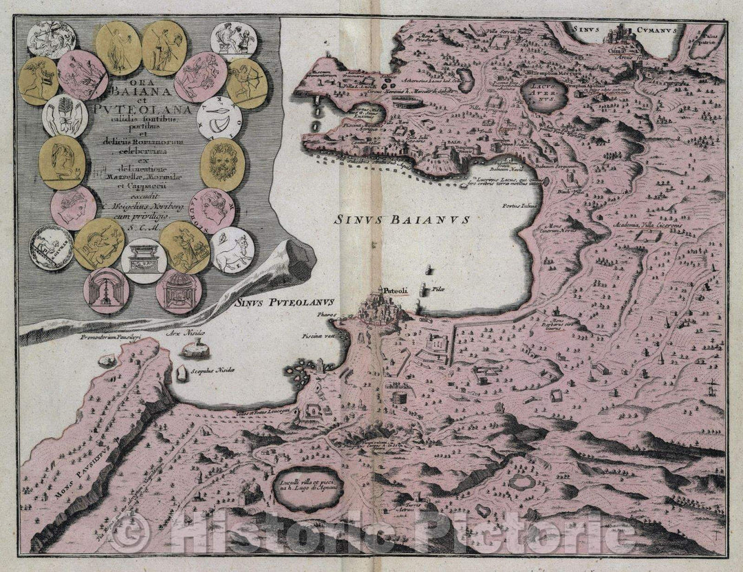 Historic Map : Ora Baiana et Puteolana calidis sontibus, portibus et delieii Romanorum celeberrima ex delineatione mazzellae, c. 1720 , Vintage Wall Art