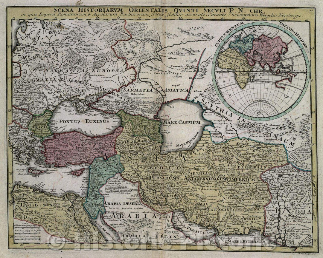 Historic Map : Scena historiarum orientalis quinti seculi P. N. Chr. in qua Imperii Romanorum and Accolarum Barbarorum status sistitur accurate. curante Christophoro, c. 1720 , Vintage Wall Art