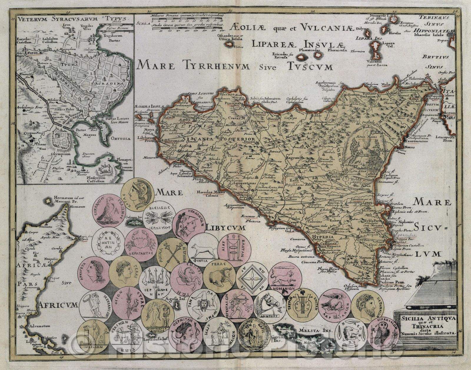 Historic Map : Sicilia antiqua quae et Trinacria dicta nummis siculis illustrata., c. 1720 , Vintage Wall Art