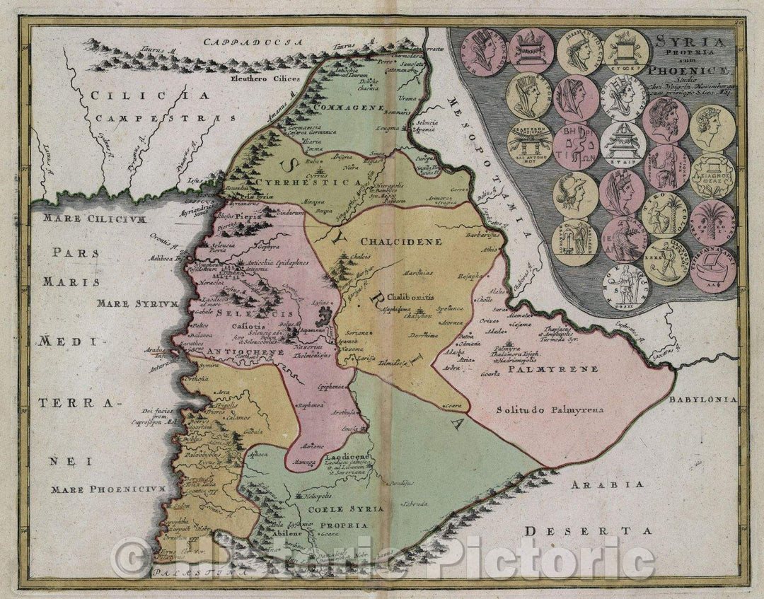 Historic Map : Syria propria cum Phoenice. Chri. Weigelu. Noriberga. cum privilegio s. Caes. Maj., c. 1720 , Vintage Wall Art