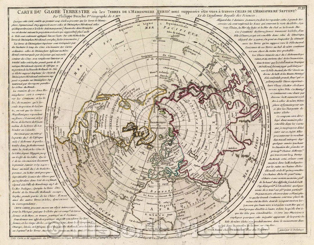 Historic Map : Carte du Globe Terrestre ou les Terres de l'Hemisphere Meridl. sont supposees etre vues a travers Celles de l'Hemisphere Septentl.Pl. XV., 1746 , Vintage Wall Art