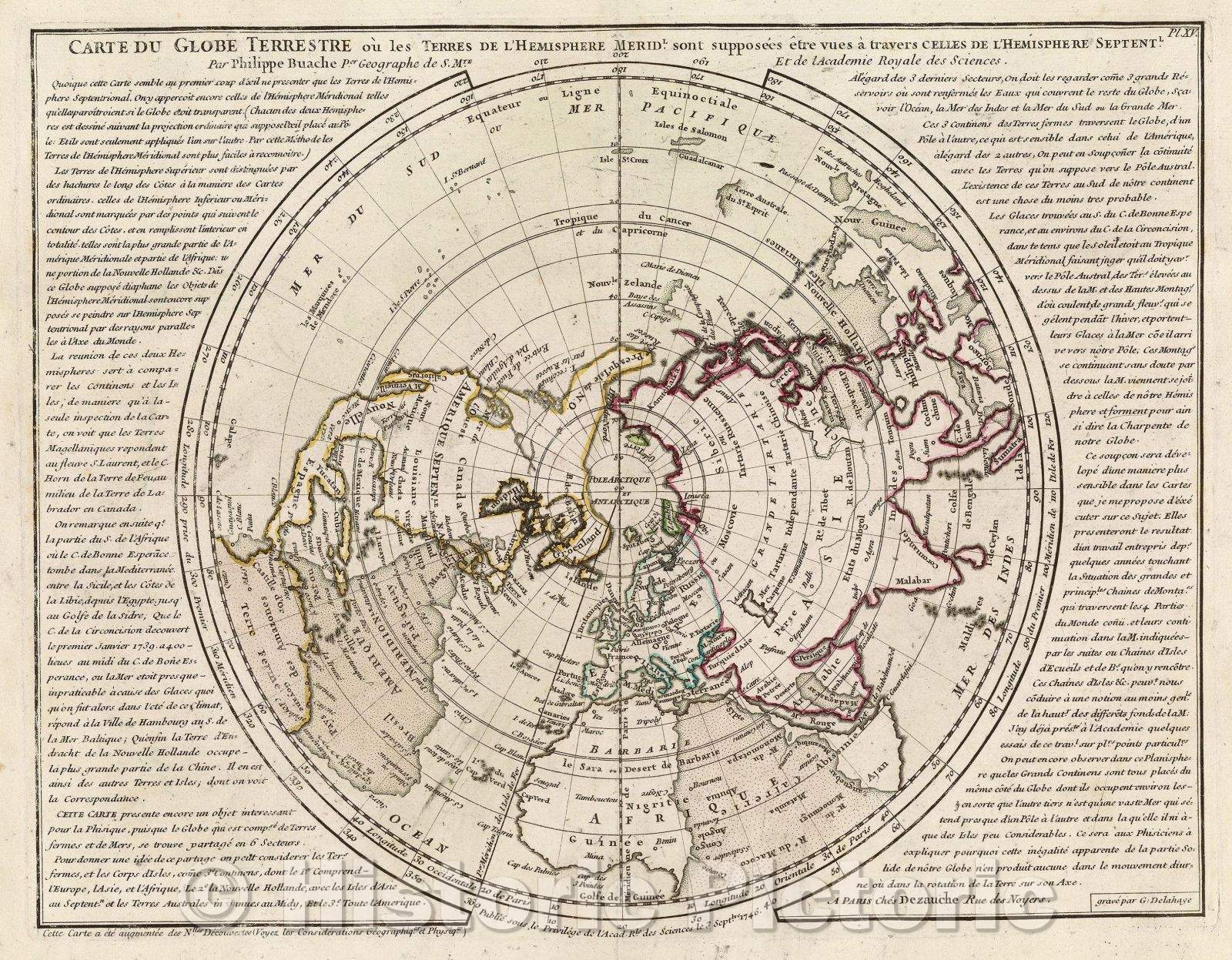 Historic Map : Carte du Globe Terrestre ou les Terres de l'Hemisphere Meridl. sont supposees etre vues a travers Celles de l'Hemisphere Septentl.Pl. XV., 1746 , Vintage Wall Art