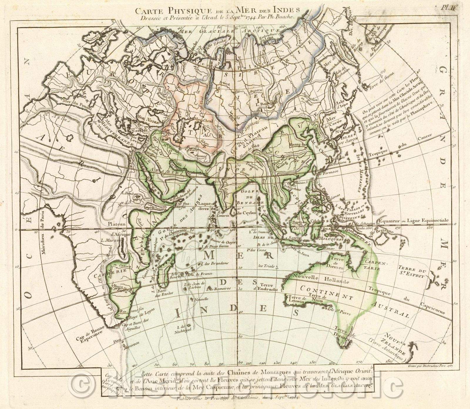 Historic Map : Carte Physique de la Mer des Indes Dressee et Presentee a l'Acad. le 5. Septbre 1744. Par Ph. Buache.Pl. IV., 1757 , Vintage Wall Art
